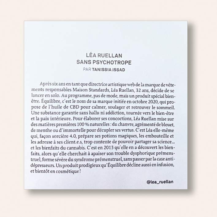 Paulette Magazine, extrait de l'interview de Léa Ruellan, fondatrice de Equilibre