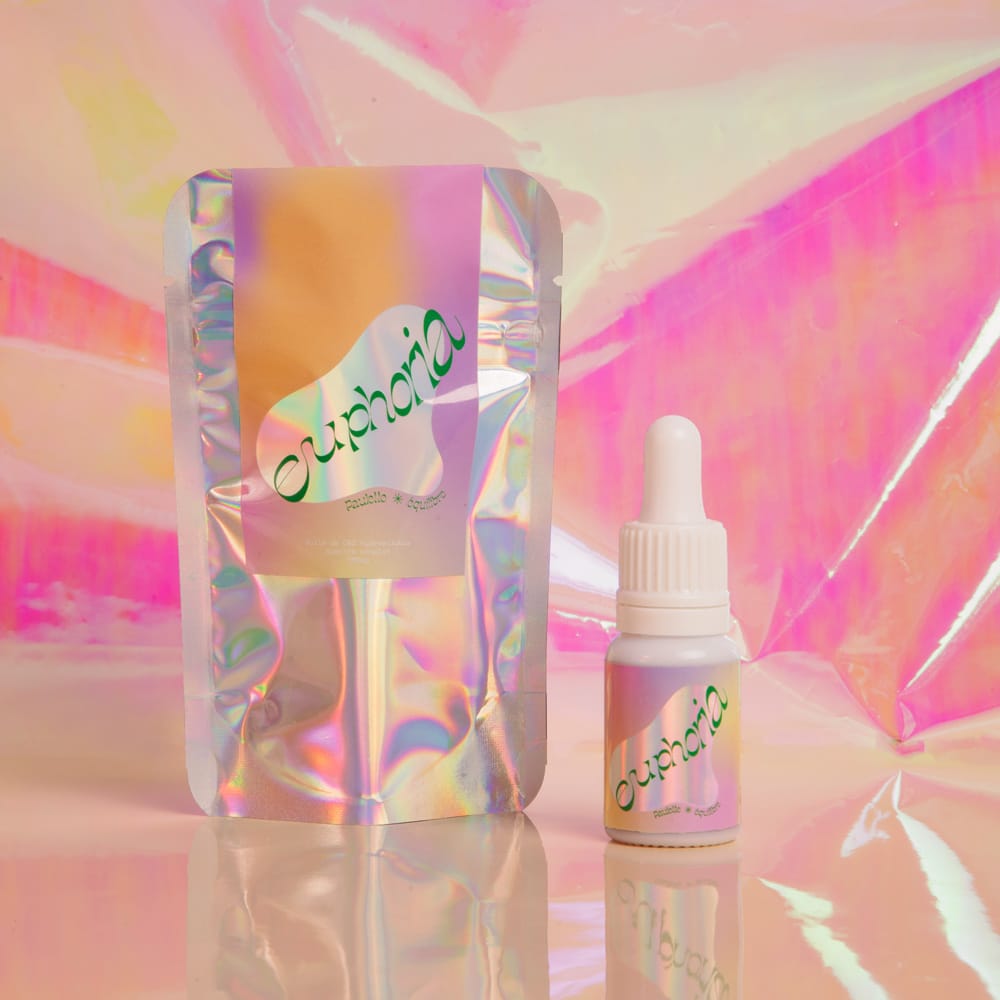 packaging holographique et Huile CBD hydrosoluble Euphoria par Equilibre & Paulette