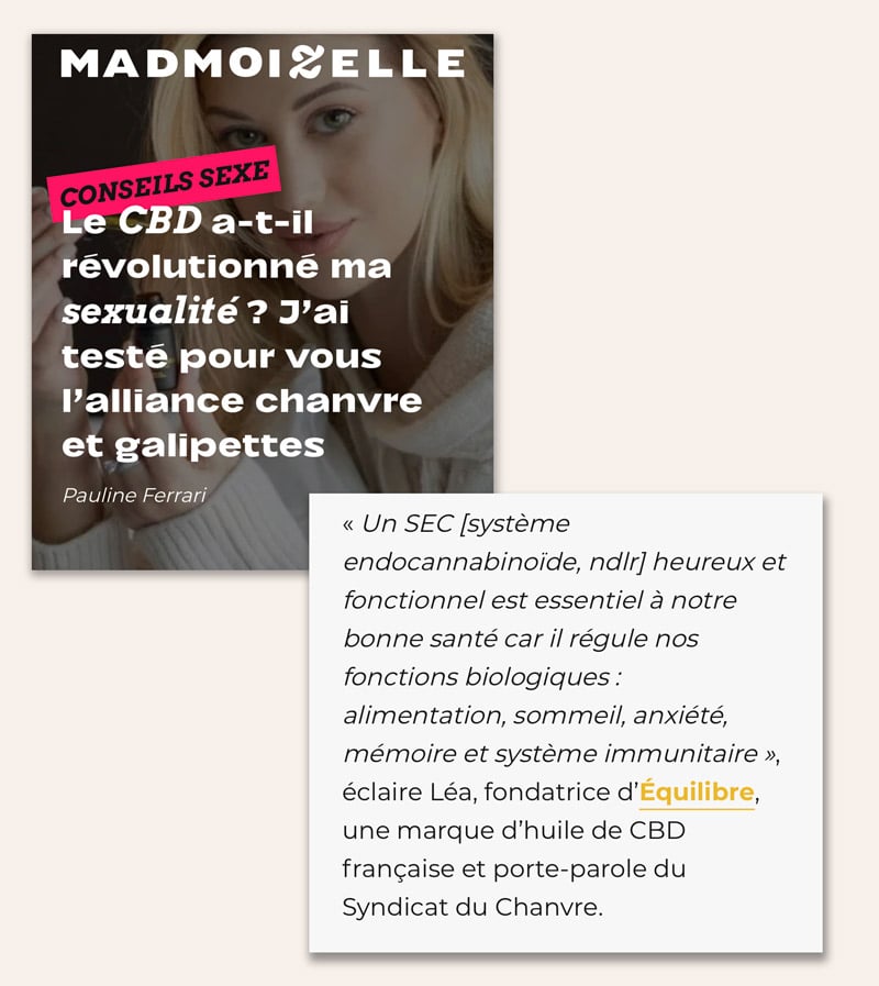Article presse paru dans le site Madmoizelle sur le CBD et le sexe